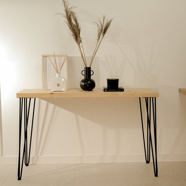 Table console en pin massif faite main au design moderne | Fabriqué à la main | 30 cm de profondeur x 4 cm d'épaisseur