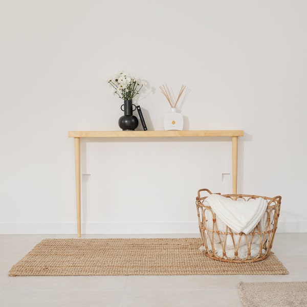 Table console en bois massif faite main avec un design moderne | Hauteur 75 cm. | Profondeur 14,5 cm. | Largeur 30 - 120 cm.