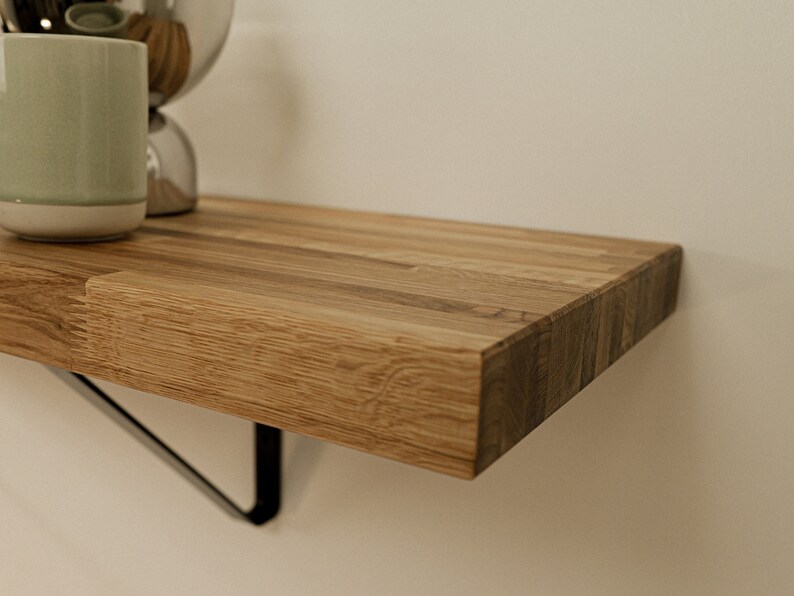 Rustic Oak Wooden Handmade Shelf Shelves With Metal Brackets 30cm Depth x 4cm Thicknes image 3