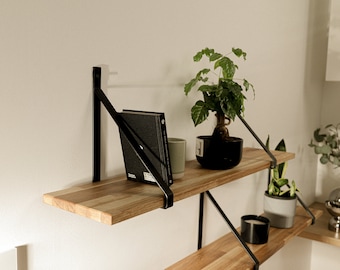 Rustic Oak Wooden Handmade Shelf  Shelves With Metal Brackets | 22cm Depth x 2cm Thicknes