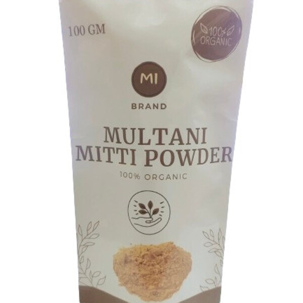 Pack visage Multani Mitti fabriqué à la main de marque MI - Détoxifiez et illuminez votre peau naturellement. Remède à base de plantes premium pour peaux grasses et à tendance acnéique, 100 g