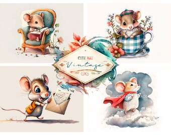söta akvarellmöss, söt akvarellmus, teckningar att dekorera, möss för scrapbooking, utskrivbara möss, bedårande akvarellmöss