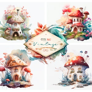 casa dei funghi dell'acquerello, casa dei funghi carina, casa delle fate dell'acquerello, fungo dell'acquerello per scrapbooking, stampe della casa dei funghi carini
