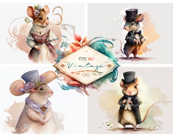 akvarellmöss, akvarellmus, djurillustrationer i akvarell, scrapbooking, djurhälsningskort, mössillustrationer, söta djur,