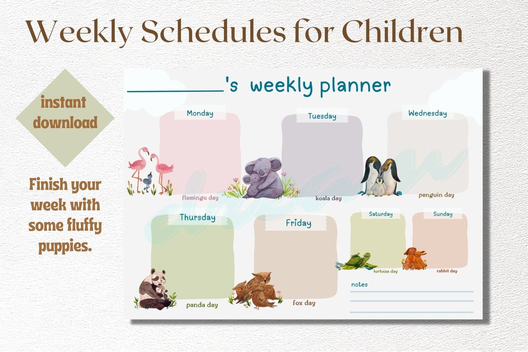 Weekly Schedule for Kids, Printable Weekly Planner, Kids Weekly ...