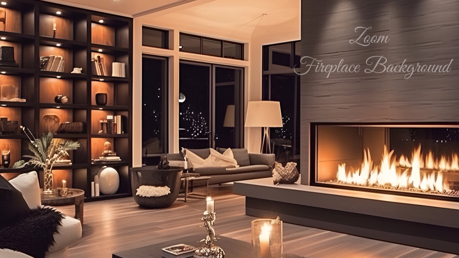 Fireplace Zoom Virtual Background, Virtual Backdrop, Digital Backdrop, Home Office, Professional