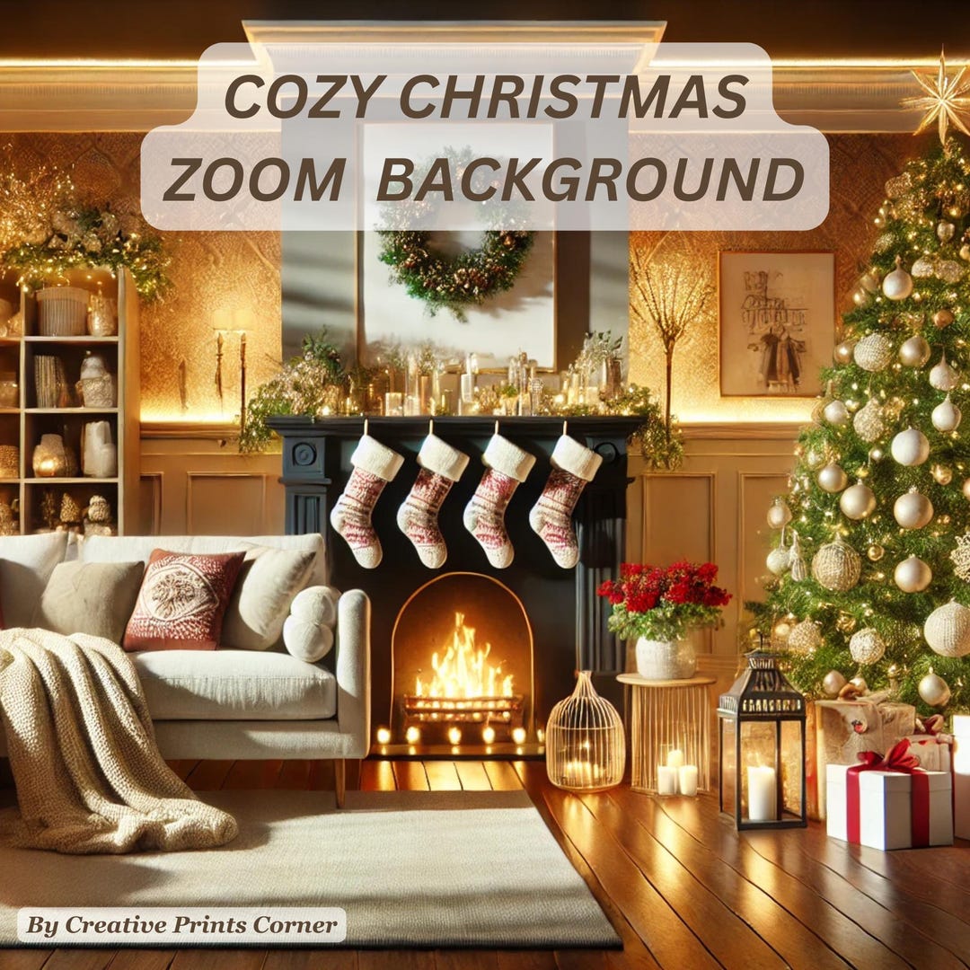 Cozy Christmas Zoom Background | Festive Living Room Virtual Backdrop ...