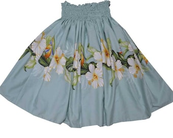 Grey Hibiscus White Pa'u Hawaiian Hula Skirt — kyifi.com