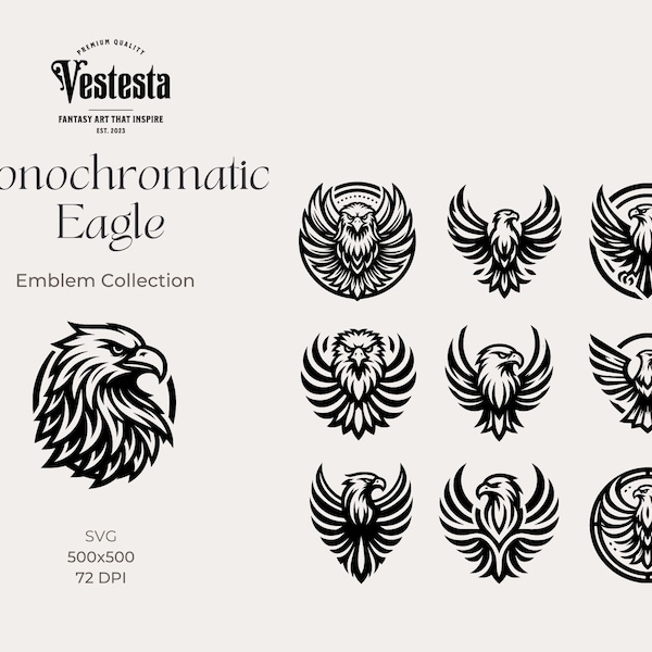 Eagle Emblem SVG, Monochromatic Business Logo, High-Res Corporate Branding, Custom Apparel Design, Professional Graphics, Vector art