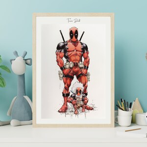 Impresión de póster de superhéroe grande y pequeño - Regalo perfecto para padre e hijo