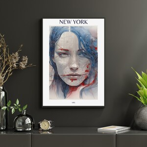 ニューヨークマップアート - 女性のシルエットアート - ミニマリストウォールプリント - ユニークなニューヨークポスター - フェミニンなアーバンアート - カスタマイズ可能
