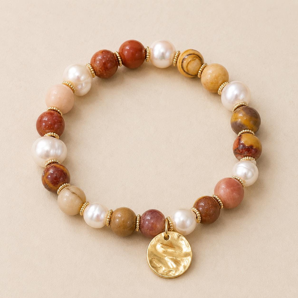Earth Tone Gemstone Pearl Bracelet