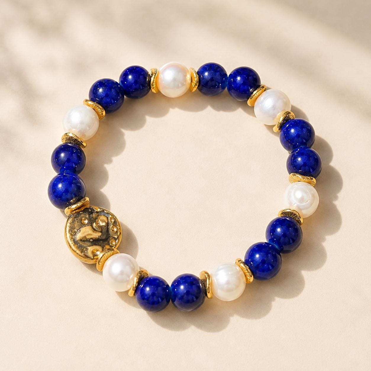Deep Blue Pearl Charm Bracelet