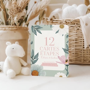 Cartes étapes pour photographier bébé la première année de naissance - Éclosion de bonheur - thème fleurs, floral