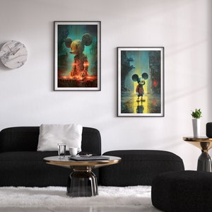 A set of 2 ready to print posters of Cyberpunk Mickey Mouse created in style of Zdzislaw Beksinski