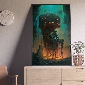 Dystopian humanoin created in style of Zdzislaw Beksinski (ready for print)