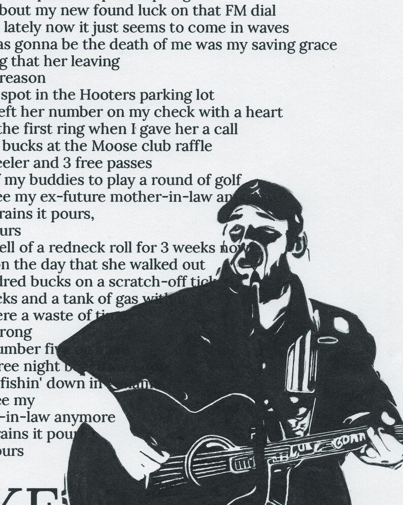Luke Combs When It Rains It Pours Lyrics And Pen Drawing Poster Print Luke combs when it rains it pours lyrics and pen drawing poster print