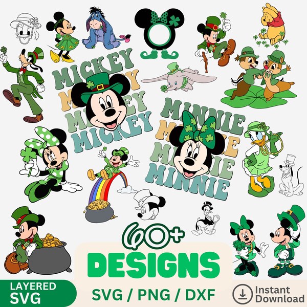 Mickey and Friends Saint Patricks Day 62 cliparts bundle, St. Patrick's Day svg cut files for Cricut / Silhouette, png, dxf