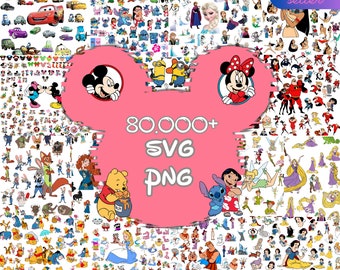 80000+ Mega Svg Bundel Cricut Bestand GELAAGD, Mickey Mouse, Minnie, Frozen, Moana, Ariel, Elsa, Stitch, Toy Story, Poeh PNG SVG