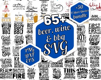 Lot de 65 + bière vin et BBQ citations SVG, verre à bière SVG, chopes à bière tasses svg png, bière svg pour cricut, couper fichier, énonciations de vin, verre à vin