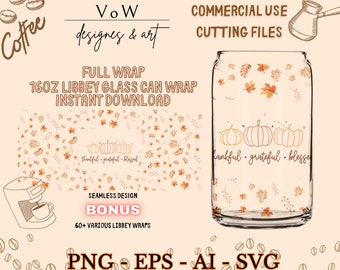 reconnaissant reconnaissant libbey peut envelopper, verre peut svg, line art svg, 16oz libbey wrap, 20oz verre svg, enveloppement de café, cricut, sublimation, uv dtf