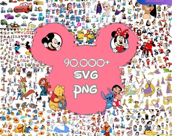 90000+ Mega Svg Bundle Cricut File LAYERED, Mickey Mouse, Minnie, Frozen, Moana, Ariel, Elsa, Stitch, Toy Story, Pooh PNG SVG