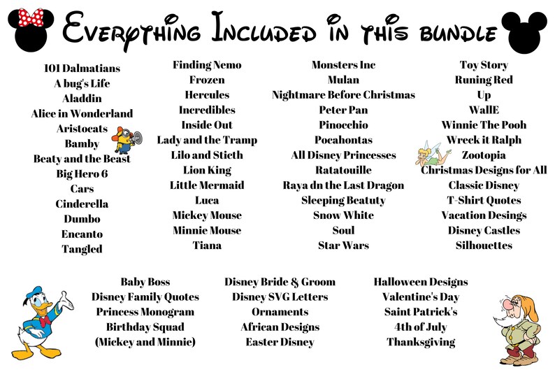 90000 Mega Svg Bundle Cricut Archivo EN CAPAS, Mickey Mouse, Minnie, Frozen, Moana, Ariel, Elsa, Stitch, Toy Story, Pooh PNG SVG imagen 10