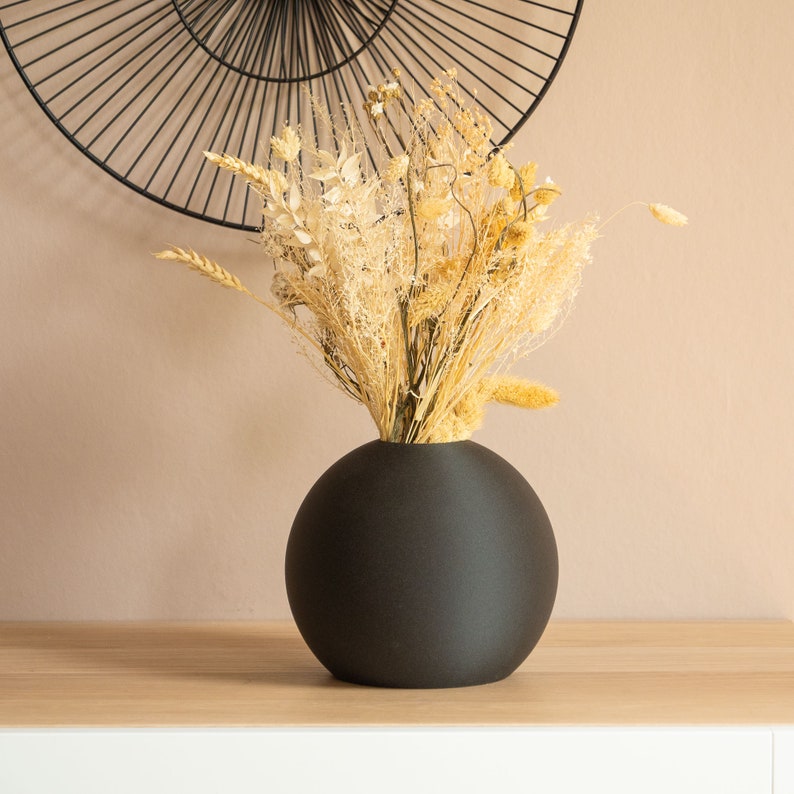 Black Ball design vase 3D printed in wood and bio-plastic easy gift idea for black and white decoration handmade with 3d printers image 4