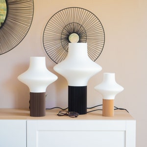 Original large size lamp Hypnos design LED living room lamp 3D printed in bio-plastic and wood, a unique bedroom bedside table lamp homemade