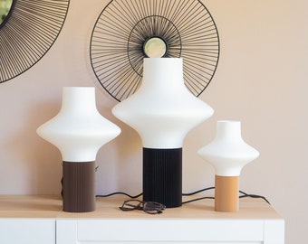 Original large size lamp Hypnos design LED living room lamp 3D printed in bio-plastic and wood, a unique bedroom bedside table lamp homemade