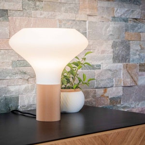 3D Printed Design Table Lamp Wood and Bioplastic Large Original Bedside Lamp LED Gift Idea for Mother&#39;s Day or for the spring or summer !