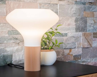 3D Printed Design Table Lamp Wood and Bioplastic Large Original Bedside Lamp LED Gift Idea for Mother&#39;s Day or for the spring or summer !