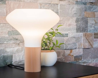 Lampe a poser design imprimee en 3D bois et bioplastique lampe de chevet originale grande taille lampe led idee cadeau de fête des mères