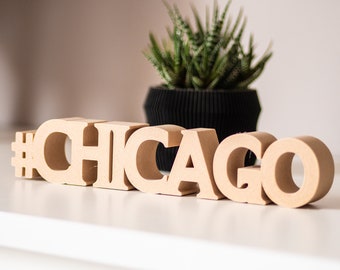 Chicago logo de la ville imprimé en 3d - Bois bio plastique - Souvenir de vacances ou voyage aux USA - Cadeaux des États Unis