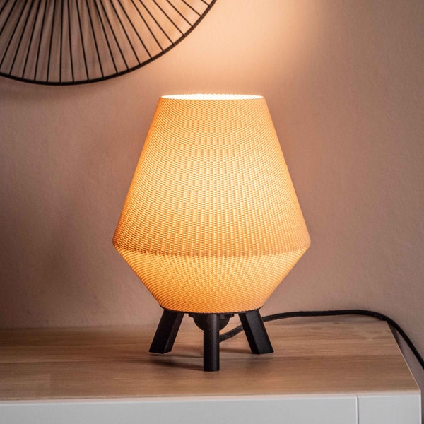 ruby lamp woven wood inspired eco friendly design in bioplastic and wood 3D printed and made in france ideal gift idea for birthday easter
