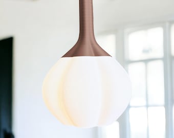 Lampe à suspendre Potiron - Suspension design et écologique made in France - Lampe imprimée en 3d - Lampe décorative beige et marron