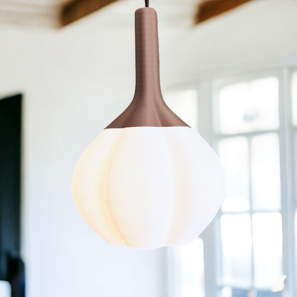 Lampe à suspendre Potiron - Suspension design et écologique made in France - Lampe imprimée en 3d - Lampe décorative beige et marron
