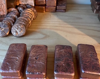 Hand Poured Pure Copper Ingots 2.4 lb (1kg) – 99.99% Solid Raw Copper Bar – Metal Casting / Collector Piece