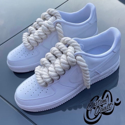 Custom AF1 White Air Force 1s With Chunky Rope Laces Etsy