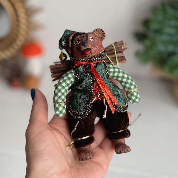 Bär Spielzeug auf dem Weihnachtsbaum Weihnachtsbaum Deko, Bär russisches Souvenir, Bär handgemachtes Spielzeug