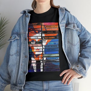 Jaren '80 vintage muziek audiotape casettes mixed media kunst Unisex zwaar katoenen T-shirt