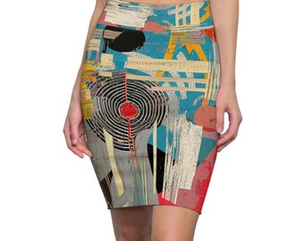 Chaos mixed media abstract art prit Women's Pencil Skirt (AOP)