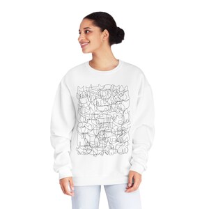 Cats Unisex NuBlend® Crewneck Sweatshirt, Line Drawing, Line Art, Black and White, Minimalist, Psychedelic, Abstract, Pattern, Kittens, cat