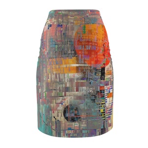 digital noise, mixed media, glitch art, Women's Pencil Skirt AOP zdjęcie 3