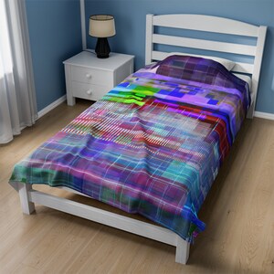 Digital Noise, Mixed Media, Glitch Art, Abstract Pattern Velveteen Plush Blanket