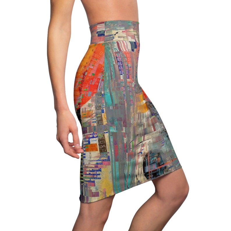 digital noise, mixed media, glitch art, Women's Pencil Skirt AOP zdjęcie 7