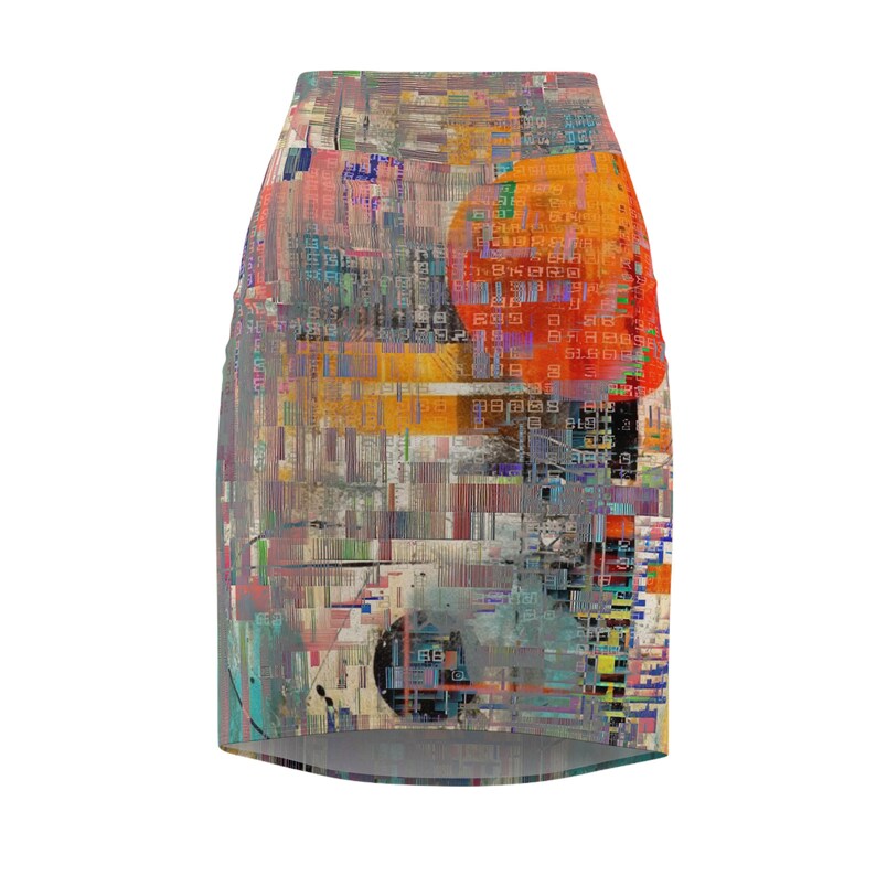 digital noise, mixed media, glitch art, Women's Pencil Skirt AOP zdjęcie 2