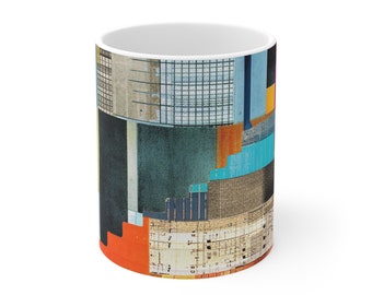 Glitch Inception Mindscape Geometric Abstraction Patchwork Collage Art Mix Ceramic Mug 11oz