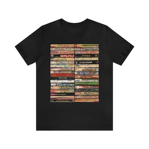 80s 90s vintage música mix fitas cassetes mídia mista colagem arte unissex camisa de manga curta