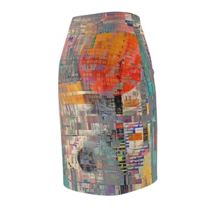 digital noise, mixed media, glitch art, Women's Pencil Skirt AOP zdjęcie 5